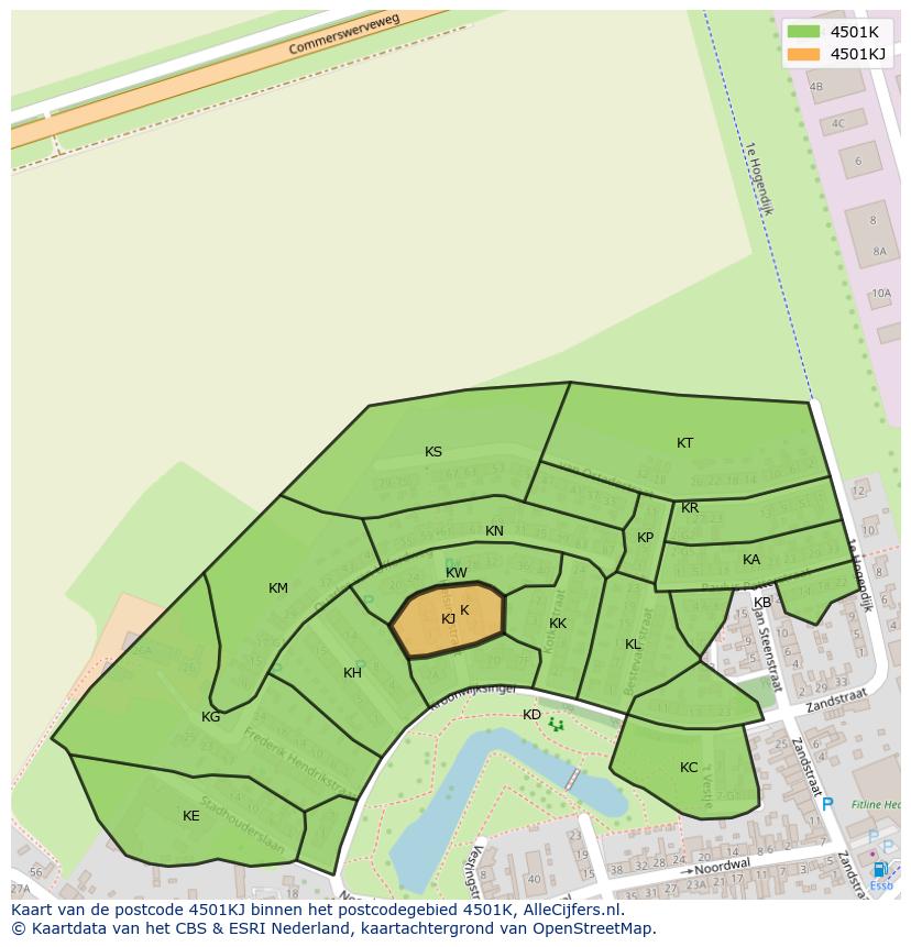 Afbeelding van het postcodegebied 4501 KJ op de kaart.