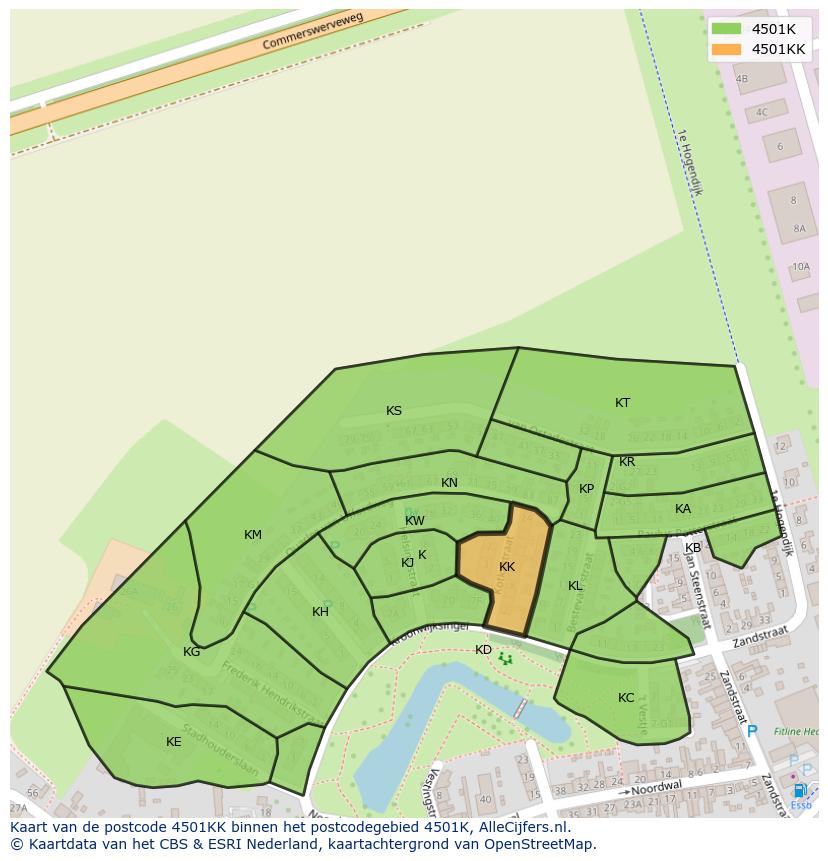 Afbeelding van het postcodegebied 4501 KK op de kaart.