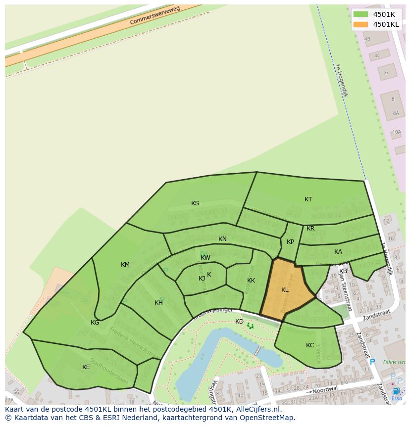 Afbeelding van het postcodegebied 4501 KL op de kaart.