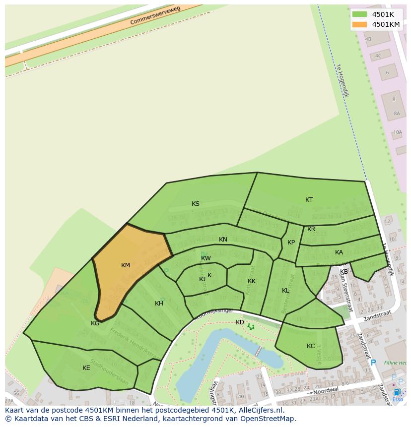 Afbeelding van het postcodegebied 4501 KM op de kaart.