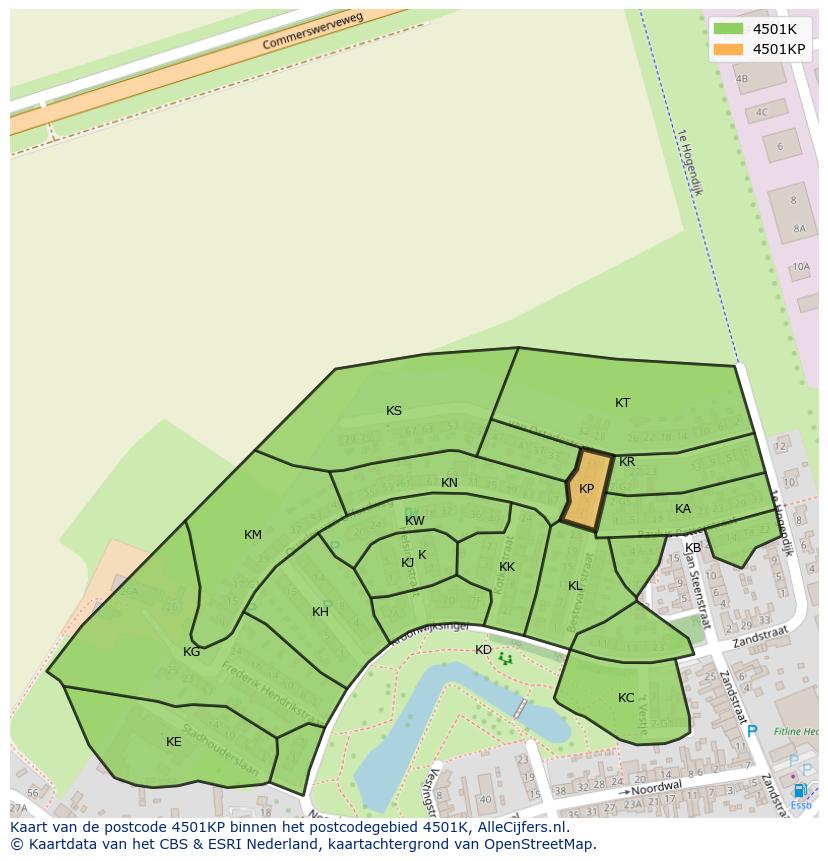 Afbeelding van het postcodegebied 4501 KP op de kaart.