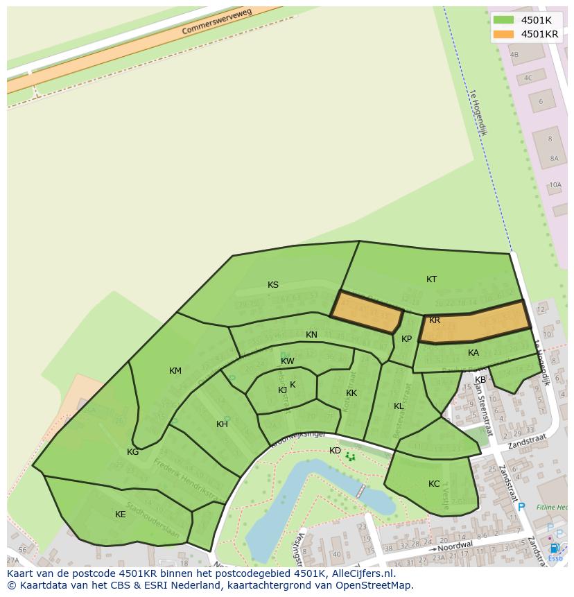 Afbeelding van het postcodegebied 4501 KR op de kaart.