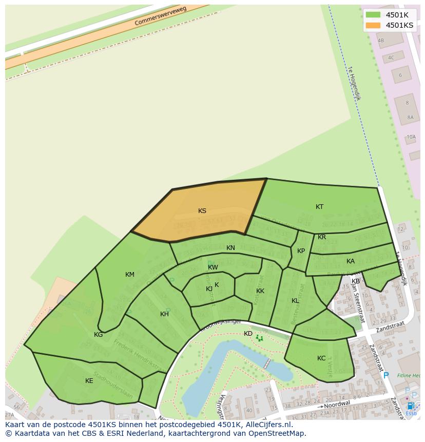 Afbeelding van het postcodegebied 4501 KS op de kaart.