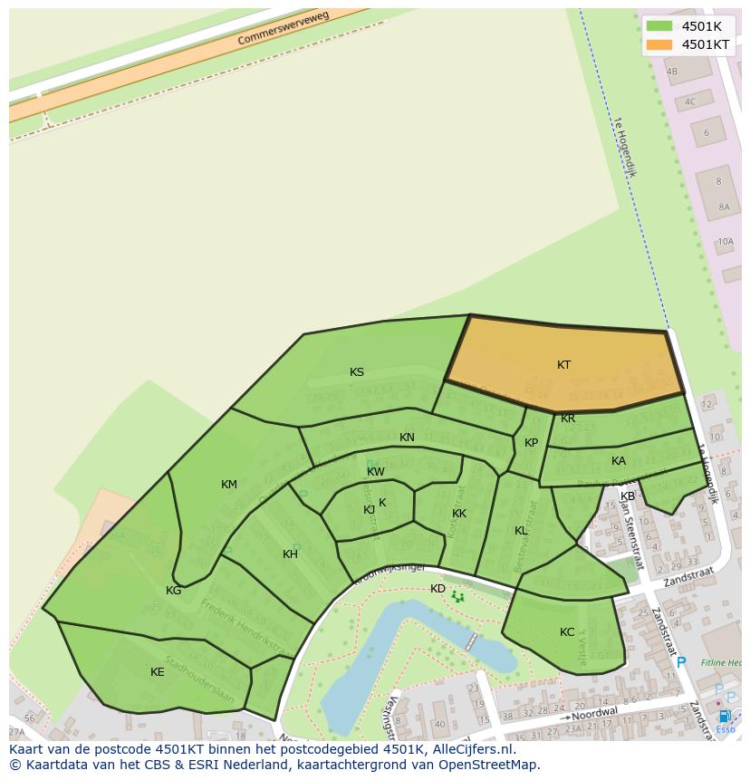 Afbeelding van het postcodegebied 4501 KT op de kaart.