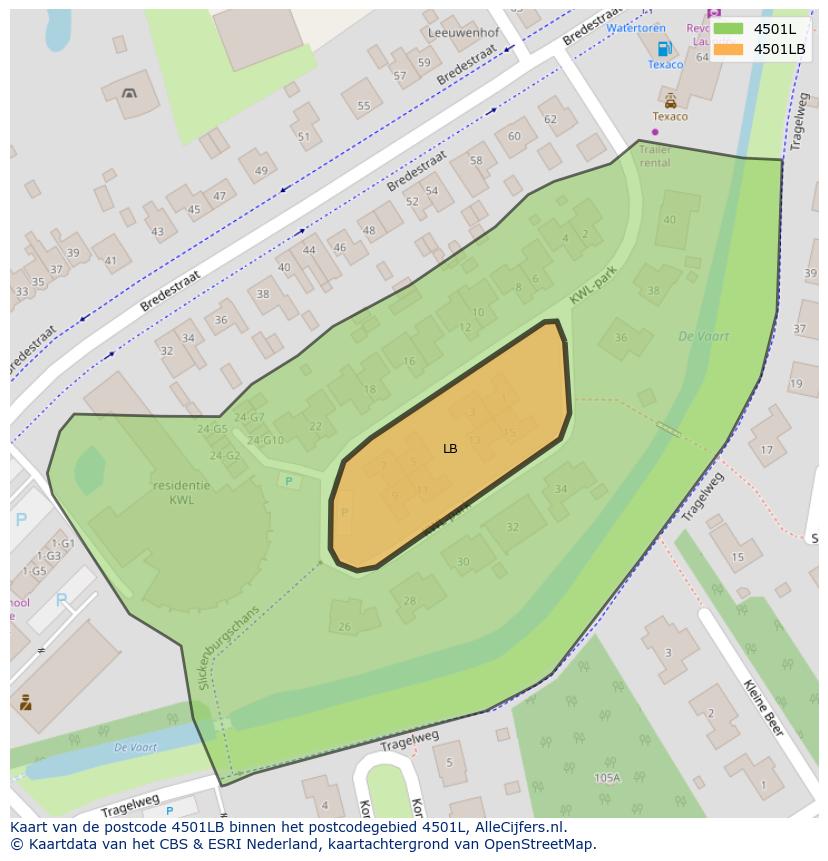 Afbeelding van het postcodegebied 4501 LB op de kaart.