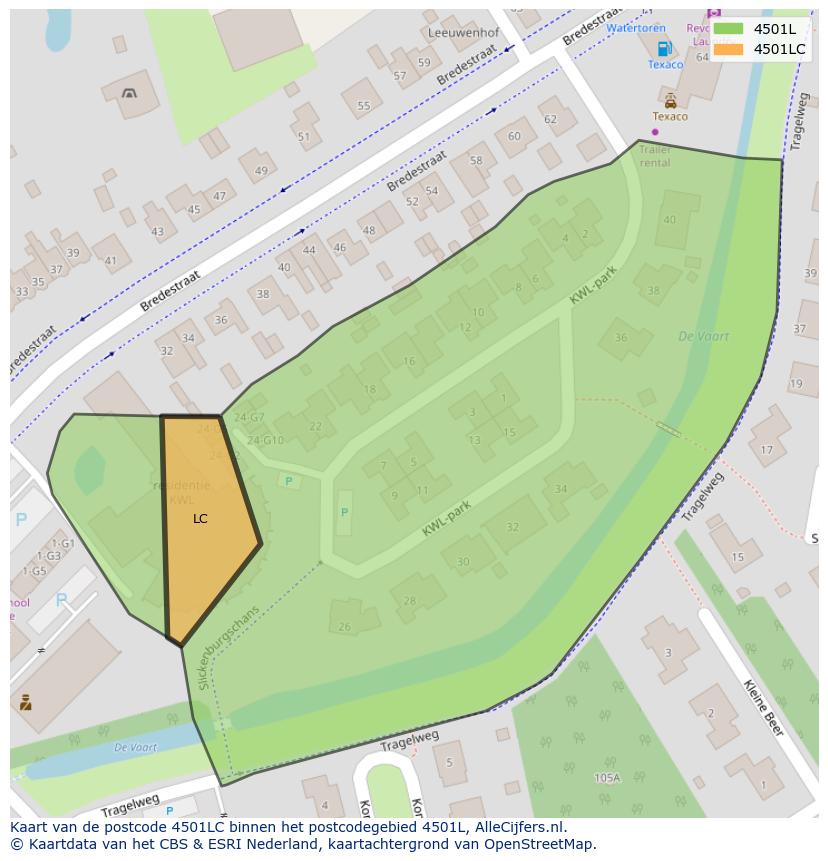 Afbeelding van het postcodegebied 4501 LC op de kaart.