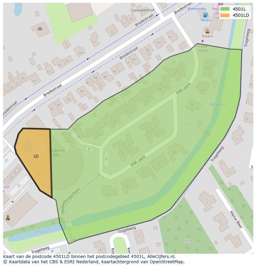 Afbeelding van het postcodegebied 4501 LD op de kaart.