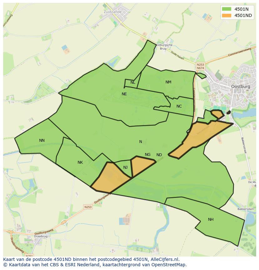 Afbeelding van het postcodegebied 4501 ND op de kaart.