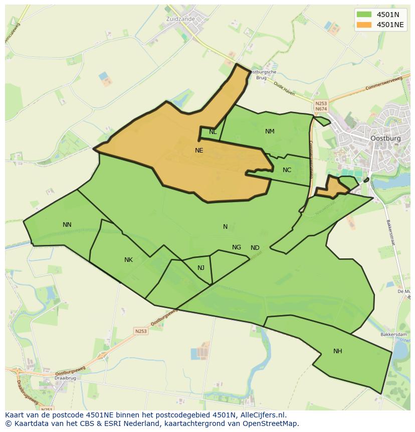 Afbeelding van het postcodegebied 4501 NE op de kaart.