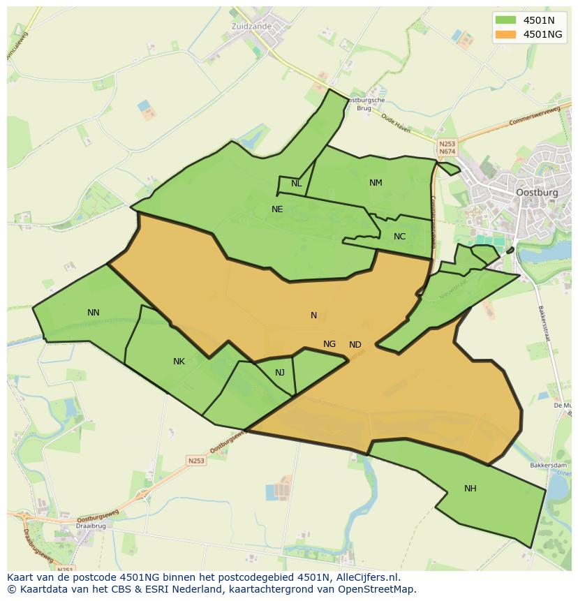 Afbeelding van het postcodegebied 4501 NG op de kaart.