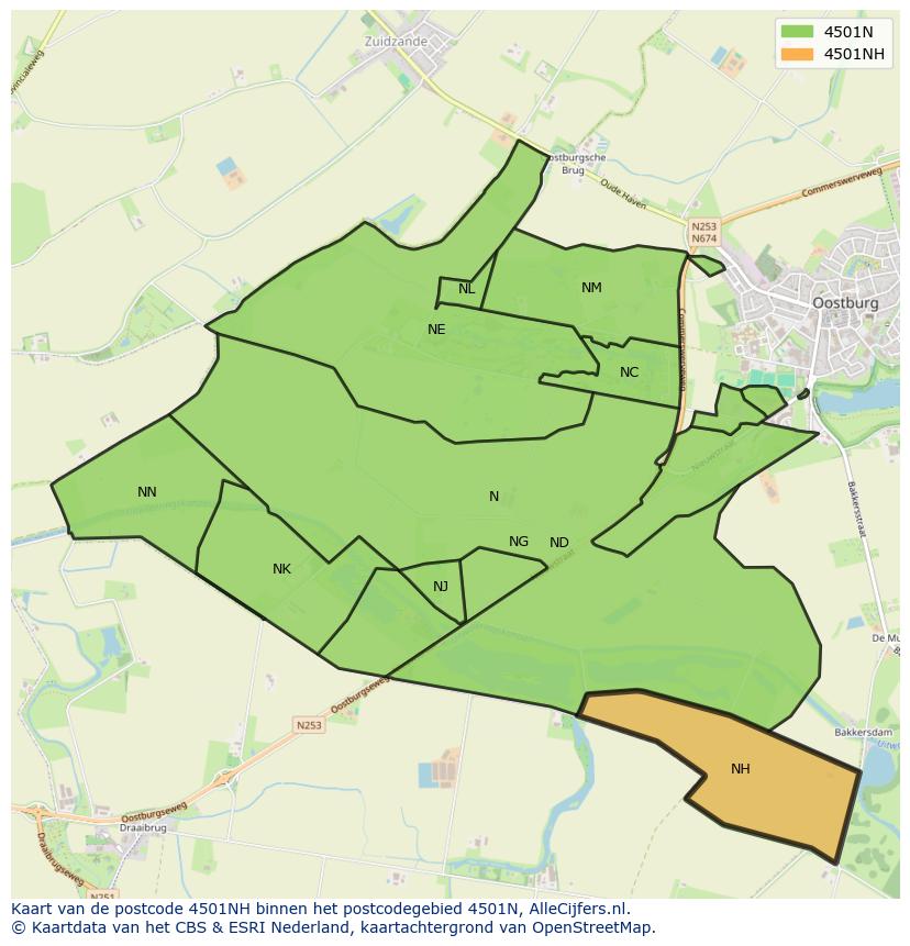 Afbeelding van het postcodegebied 4501 NH op de kaart.