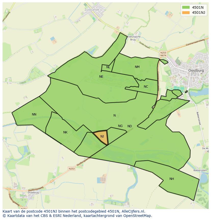 Afbeelding van het postcodegebied 4501 NJ op de kaart.