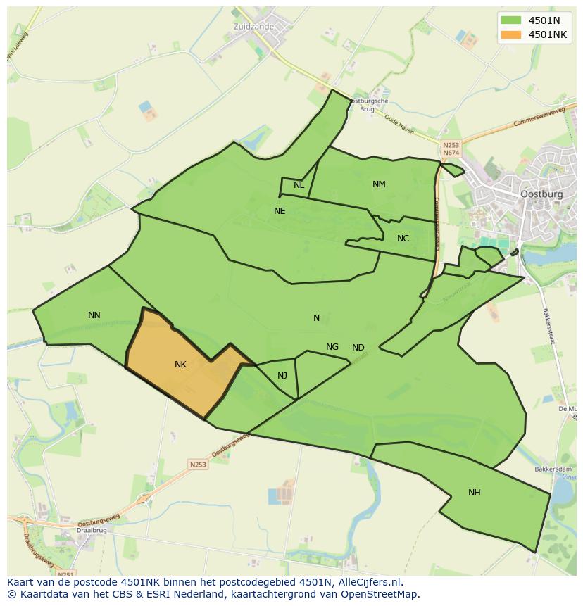 Afbeelding van het postcodegebied 4501 NK op de kaart.