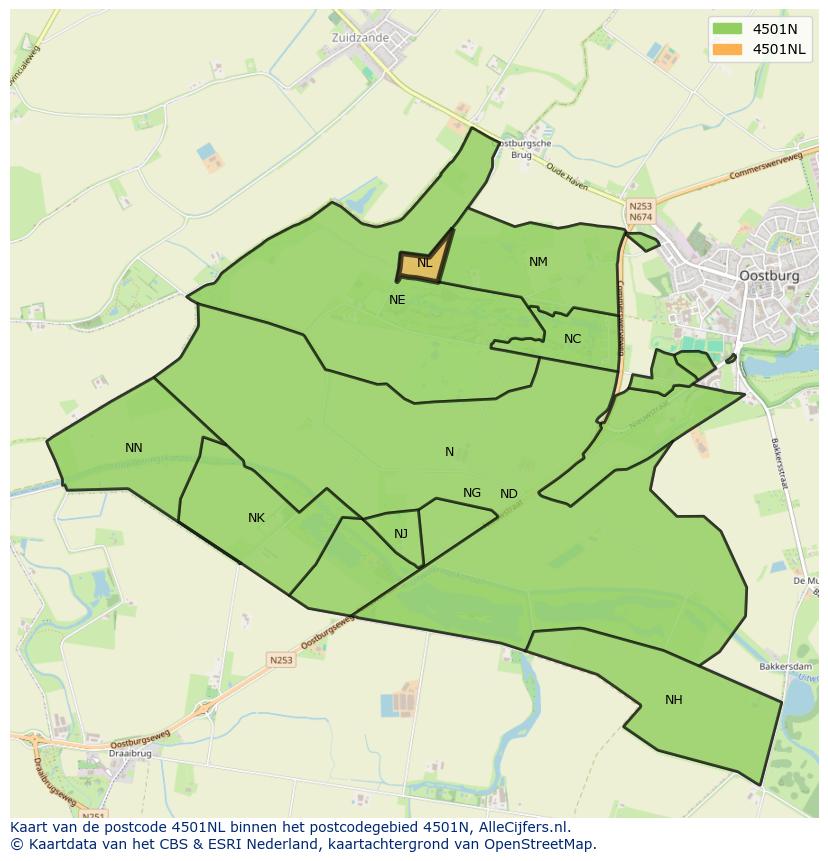Afbeelding van het postcodegebied 4501 NL op de kaart.