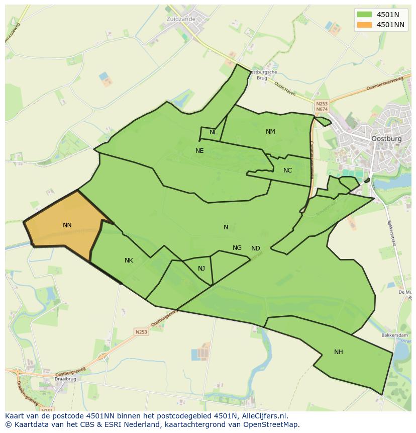 Afbeelding van het postcodegebied 4501 NN op de kaart.