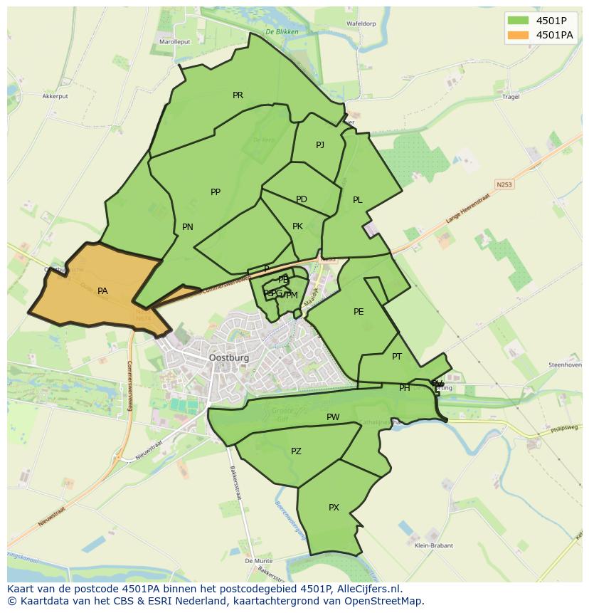 Afbeelding van het postcodegebied 4501 PA op de kaart.