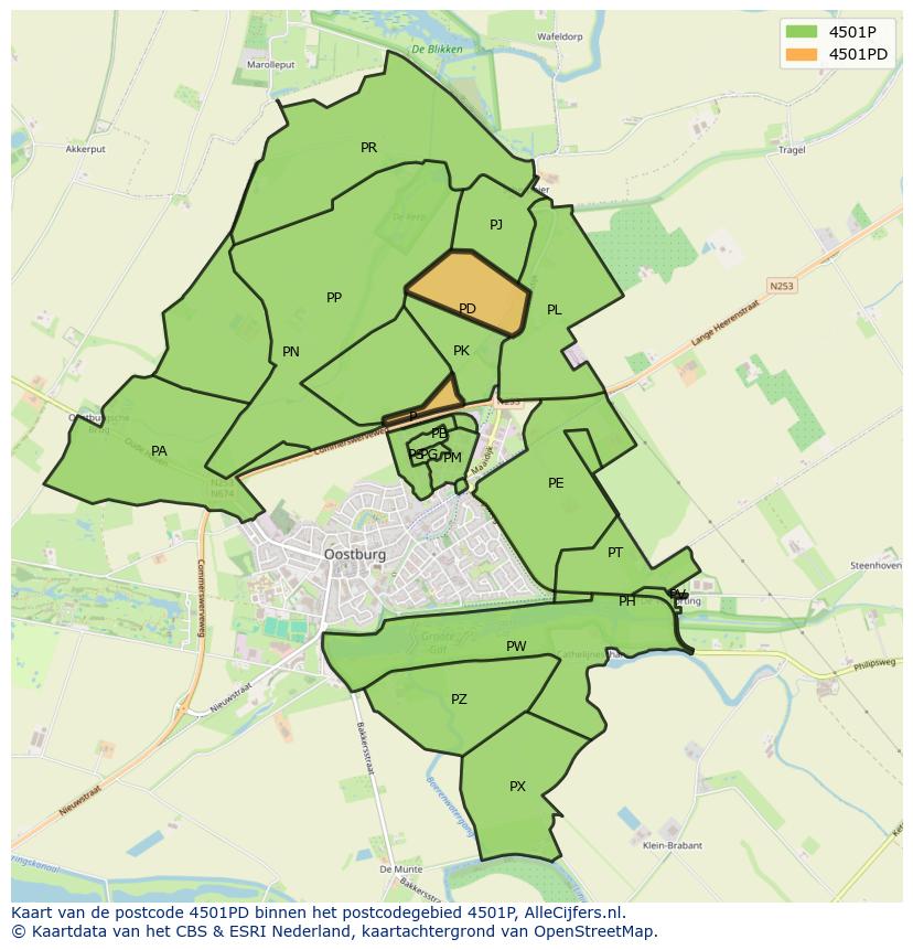 Afbeelding van het postcodegebied 4501 PD op de kaart.