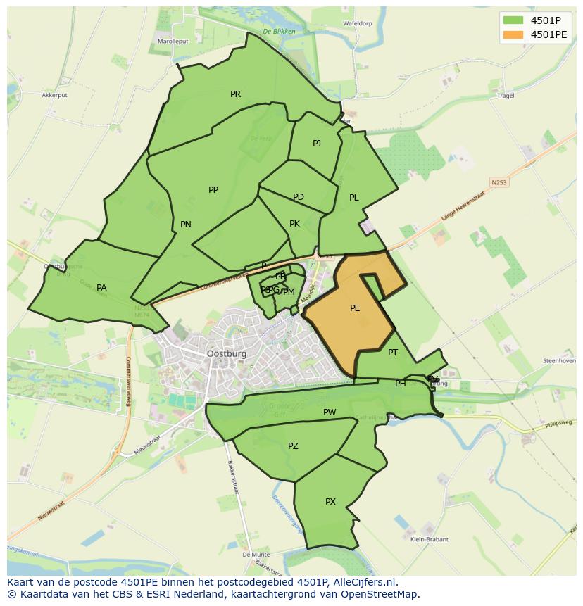 Afbeelding van het postcodegebied 4501 PE op de kaart.
