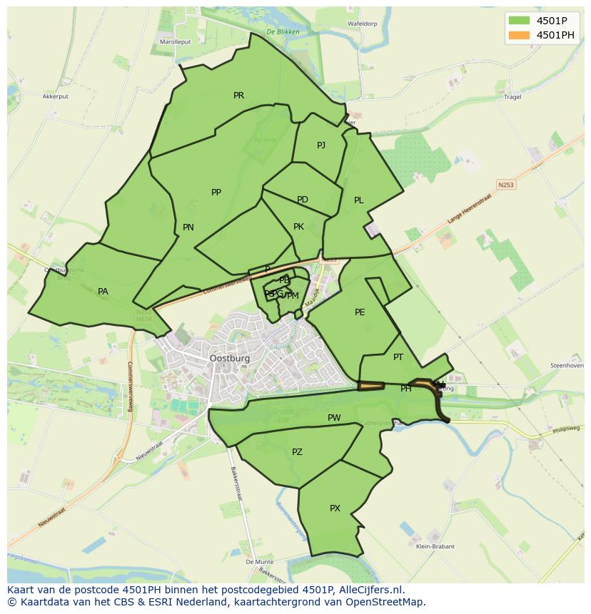 Afbeelding van het postcodegebied 4501 PH op de kaart.