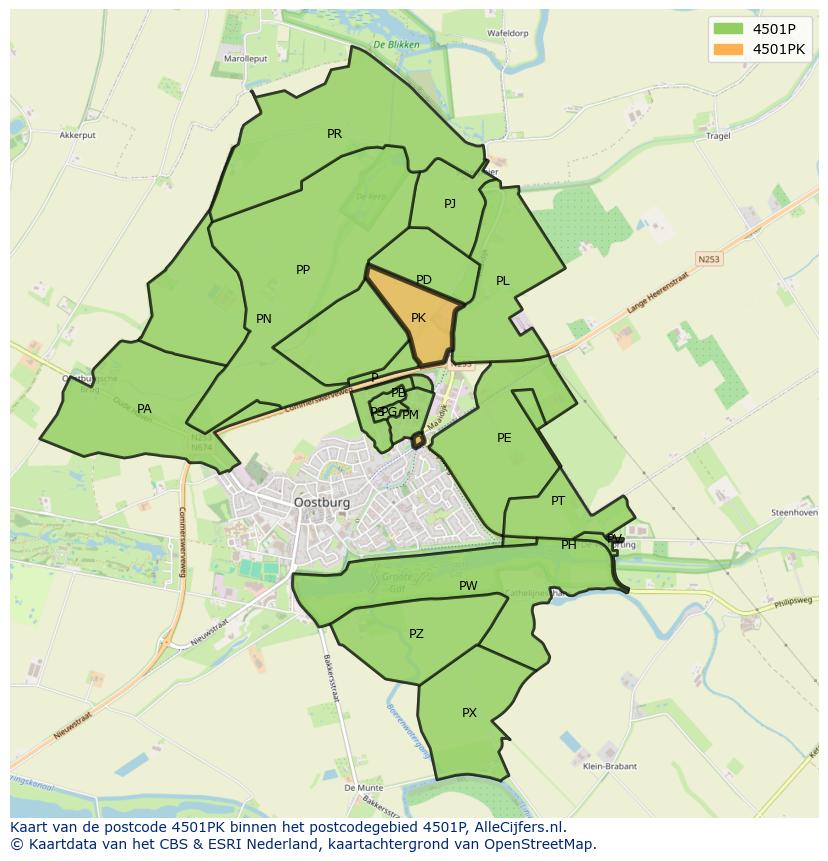 Afbeelding van het postcodegebied 4501 PK op de kaart.