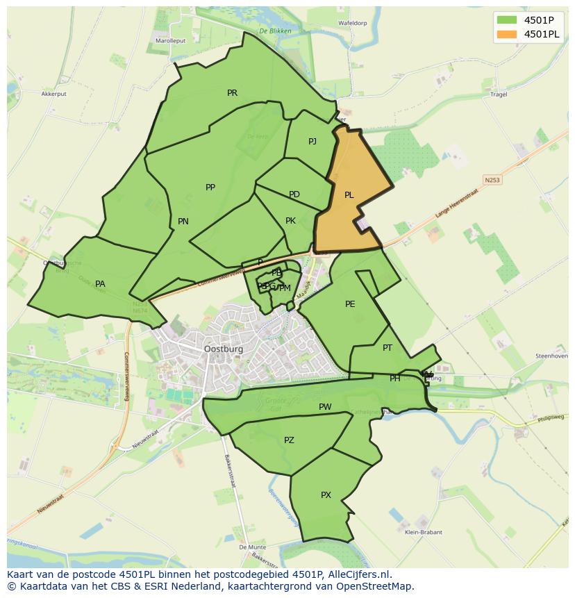 Afbeelding van het postcodegebied 4501 PL op de kaart.