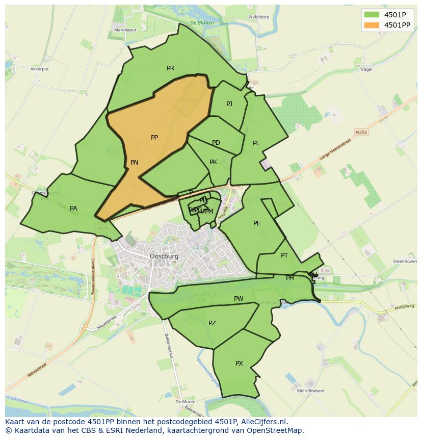 Afbeelding van het postcodegebied 4501 PP op de kaart.