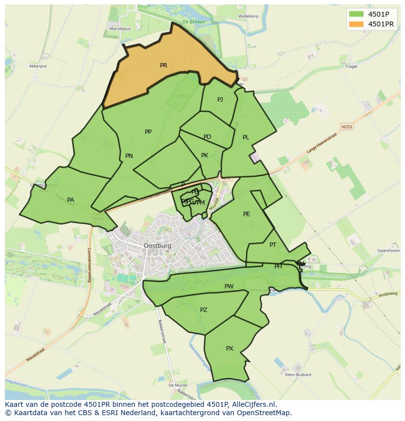 Afbeelding van het postcodegebied 4501 PR op de kaart.