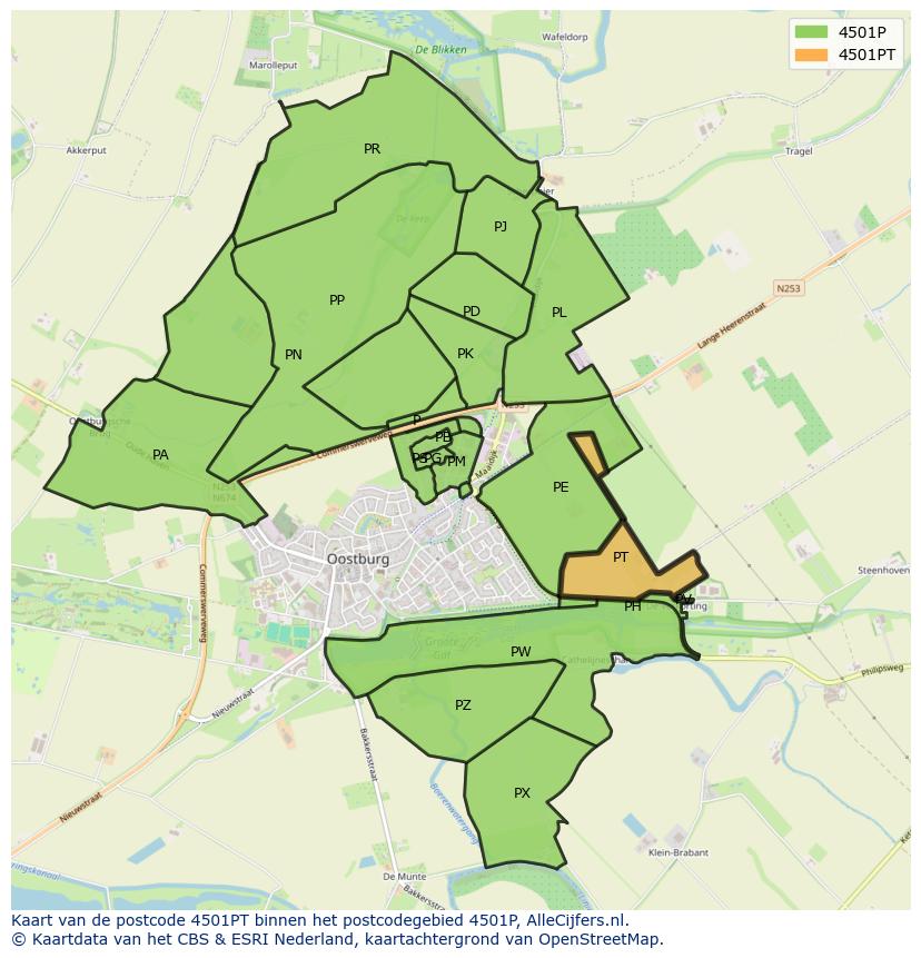 Afbeelding van het postcodegebied 4501 PT op de kaart.