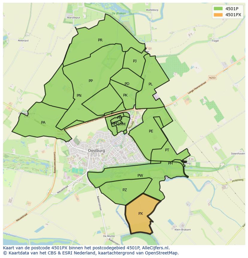 Afbeelding van het postcodegebied 4501 PX op de kaart.