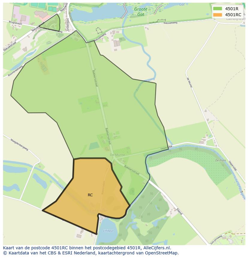 Afbeelding van het postcodegebied 4501 RC op de kaart.
