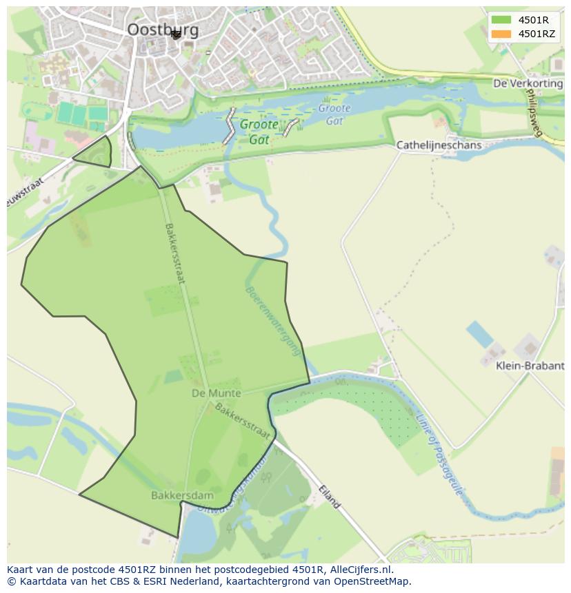 Afbeelding van het postcodegebied 4501 RZ op de kaart.