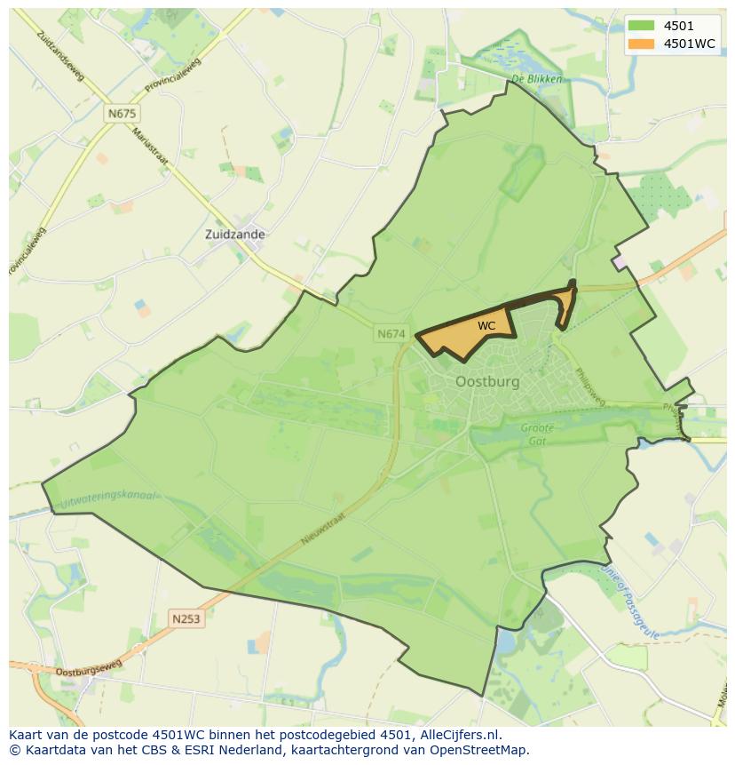 Afbeelding van het postcodegebied 4501 WC op de kaart.