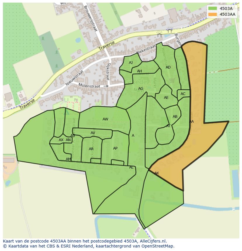 Afbeelding van het postcodegebied 4503 AA op de kaart.