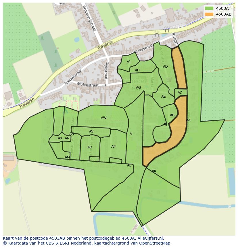 Afbeelding van het postcodegebied 4503 AB op de kaart.