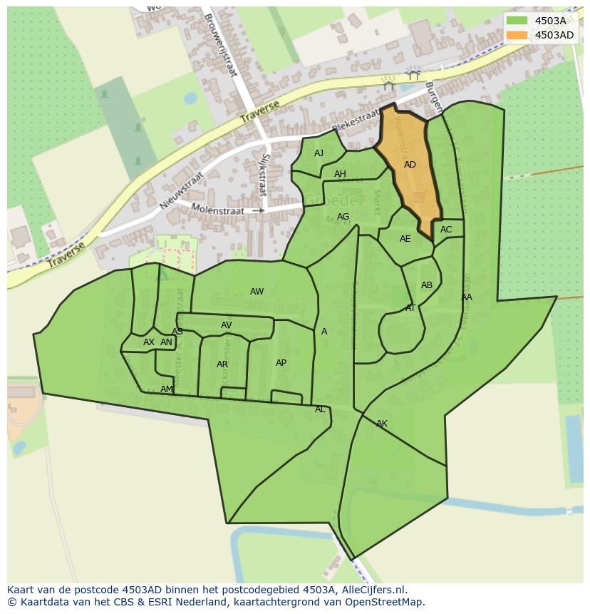 Afbeelding van het postcodegebied 4503 AD op de kaart.