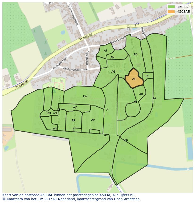 Afbeelding van het postcodegebied 4503 AE op de kaart.