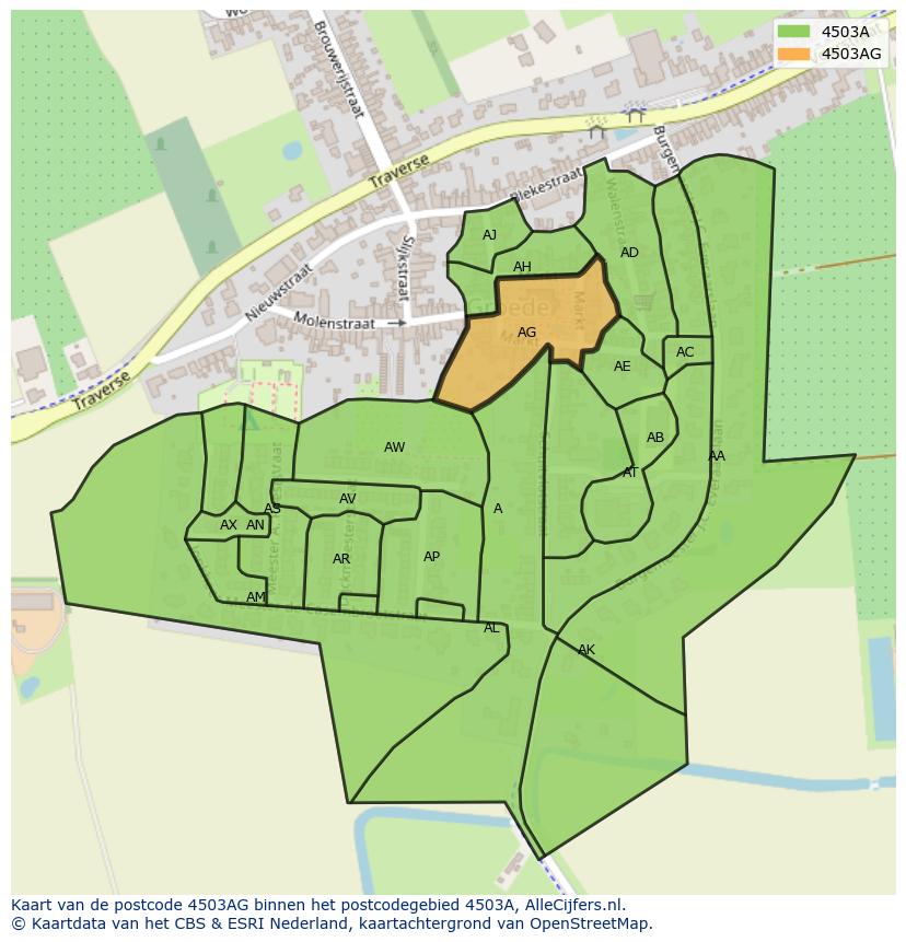 Afbeelding van het postcodegebied 4503 AG op de kaart.