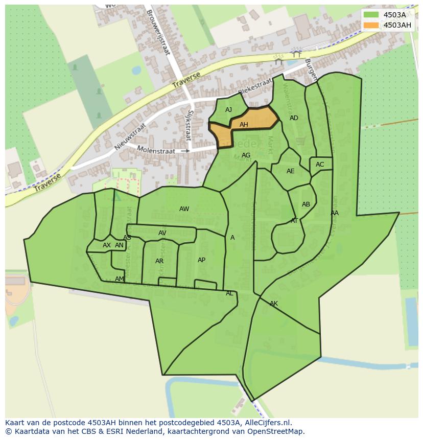 Afbeelding van het postcodegebied 4503 AH op de kaart.