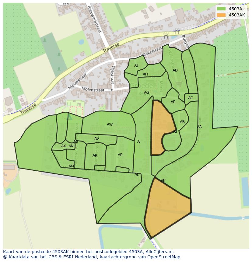 Afbeelding van het postcodegebied 4503 AK op de kaart.