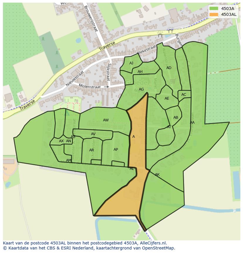 Afbeelding van het postcodegebied 4503 AL op de kaart.