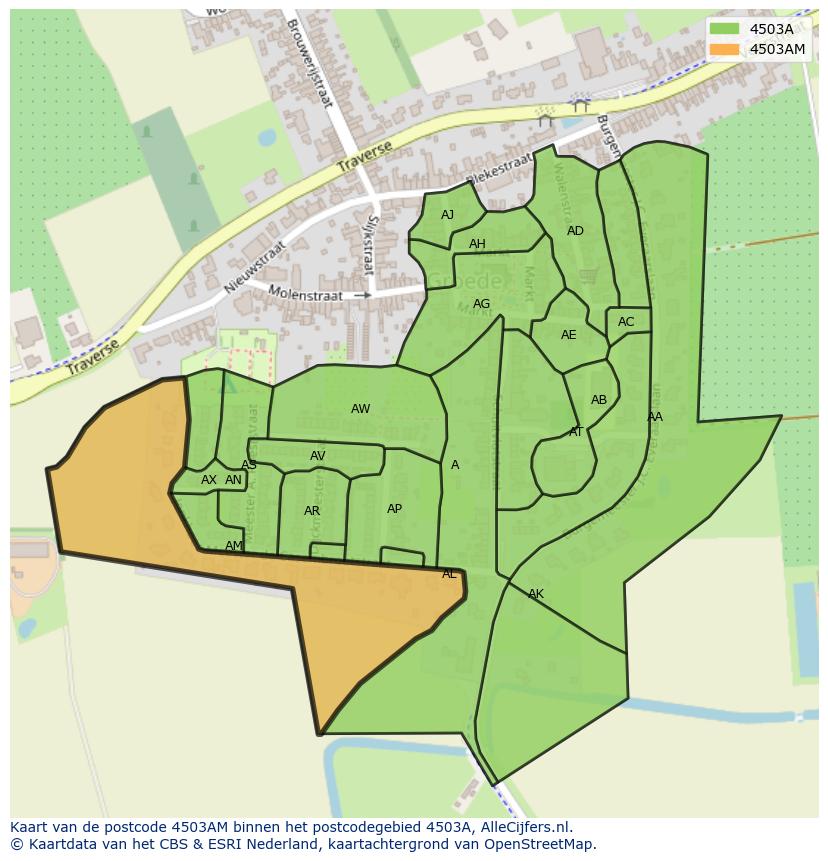 Afbeelding van het postcodegebied 4503 AM op de kaart.