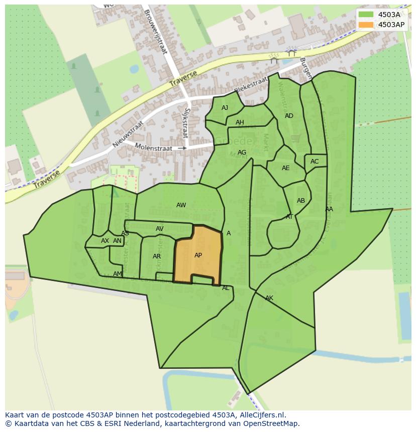 Afbeelding van het postcodegebied 4503 AP op de kaart.