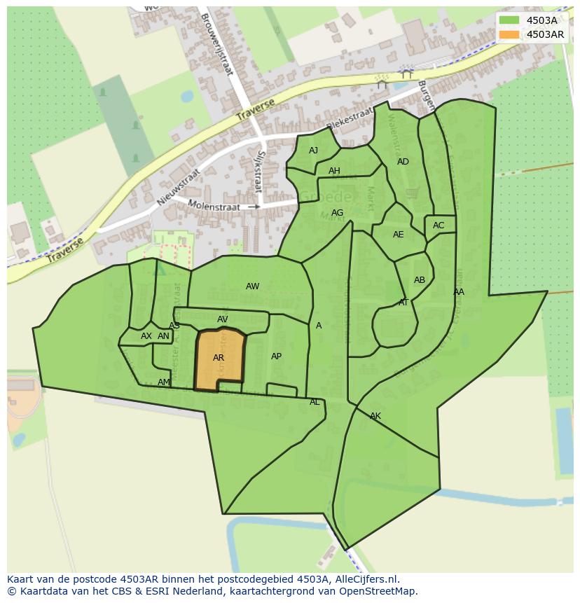 Afbeelding van het postcodegebied 4503 AR op de kaart.