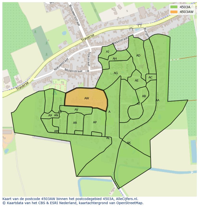 Afbeelding van het postcodegebied 4503 AW op de kaart.