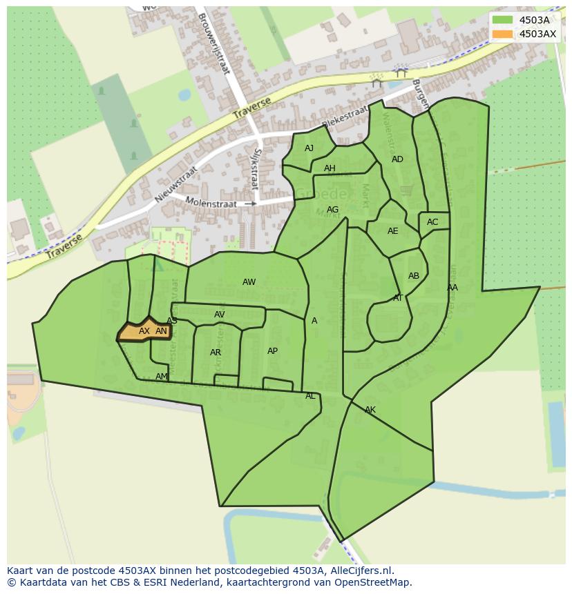 Afbeelding van het postcodegebied 4503 AX op de kaart.