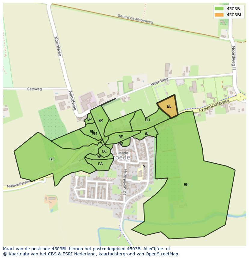 Afbeelding van het postcodegebied 4503 BL op de kaart.