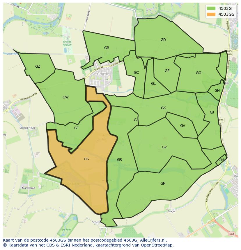 Afbeelding van het postcodegebied 4503 GS op de kaart.