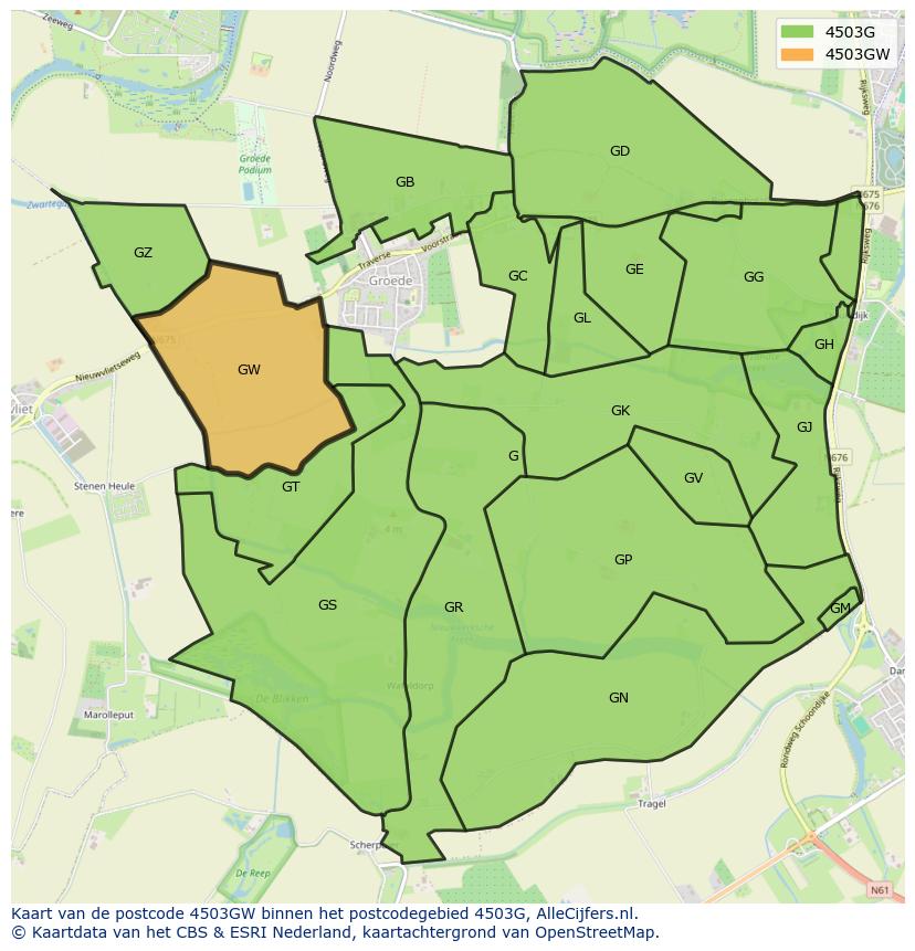 Afbeelding van het postcodegebied 4503 GW op de kaart.