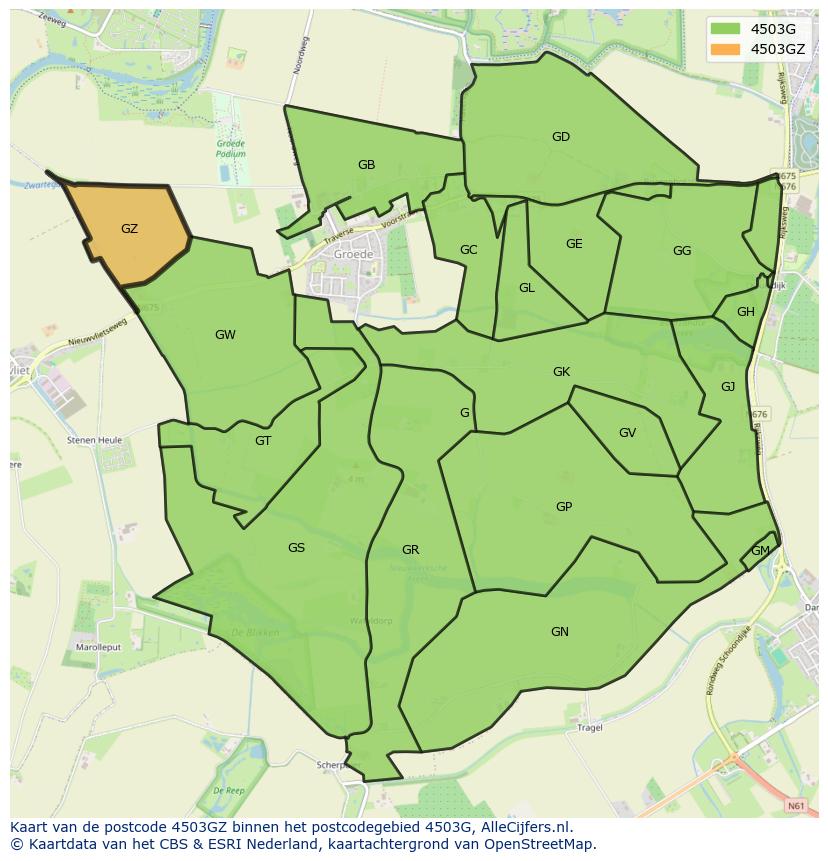 Afbeelding van het postcodegebied 4503 GZ op de kaart.