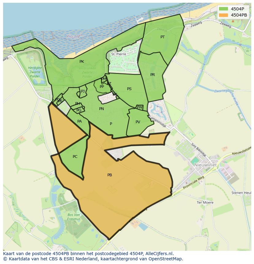 Afbeelding van het postcodegebied 4504 PB op de kaart.